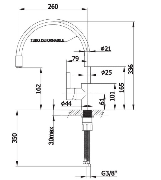 DEMM Lavelli Collection Einhebel-Spültischmischer mit seitlichem Hebel und verstellbarem flexiblem Auslauf in Chrom