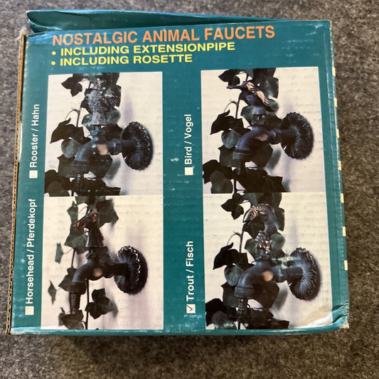 Nostalgie-Gartenauslaufventil 1/2 Zoll, Fisch, Messing patiniert, Gartenhahn