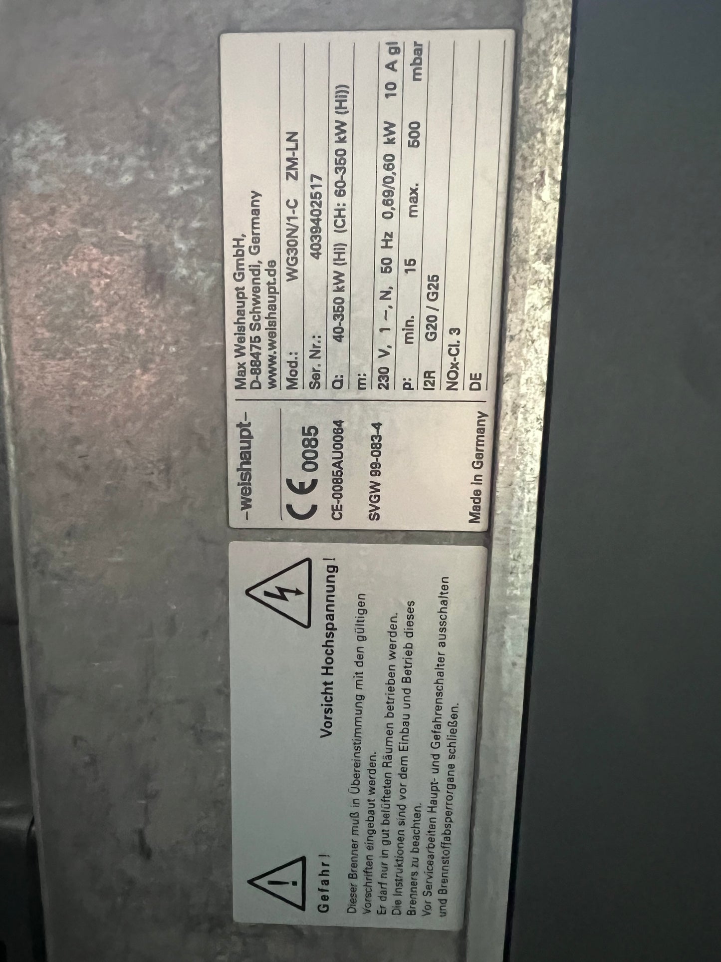 Weishaupt Gas-Gebläse-Brenner Gasbrenner WG30N/1-C 40-350kW