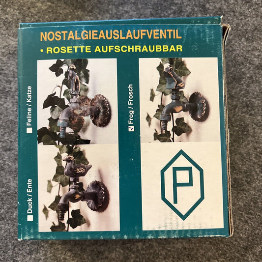 Nostalgie-Gartenauslaufventil 1/2 Zoll, Messing patiniert, Frosch, Gartenhahn