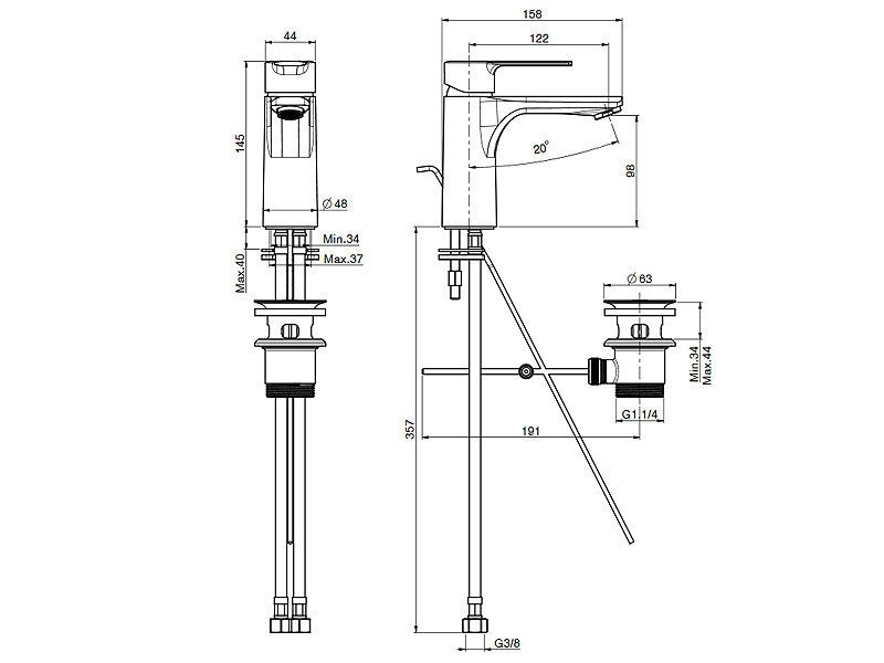 Carlo Frattini Mast Waschtischbatterie F3151 mit drehbarem Auslauf
